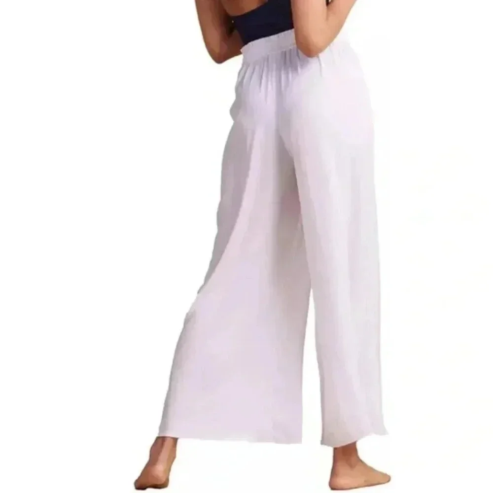 Summersalt Palazzo Pants Wide Leg Elastic Stretch Waist Pant Purple White Medium